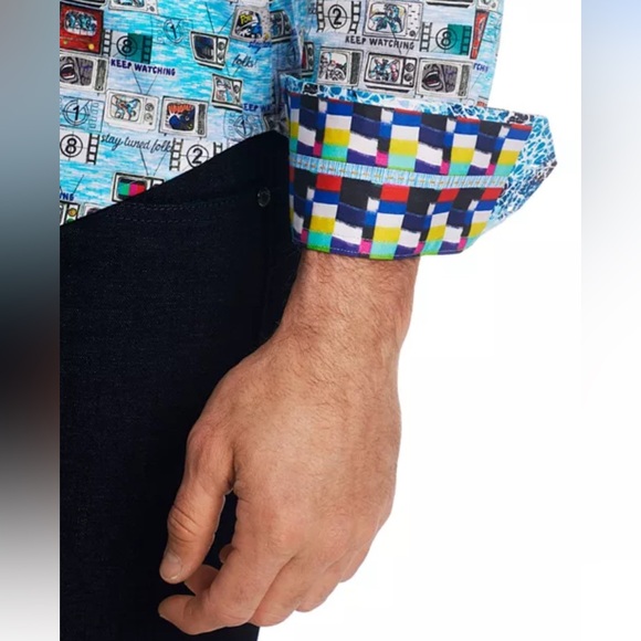 Sz 4X Men’s Robert Graham Stay Tuned TV Print Classic Fit Button-Down Shirt - Picture 8 of 12